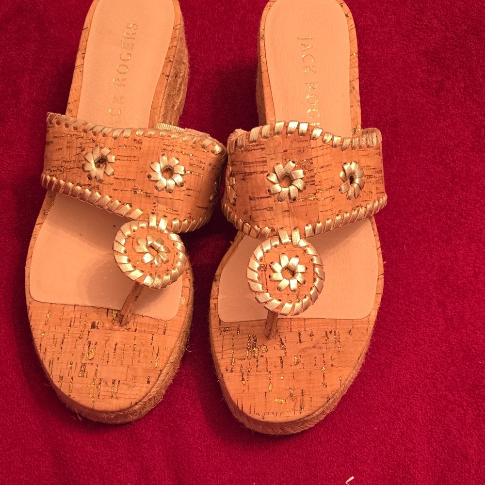 Jack Rogers Gold and Tan Cork Sandals